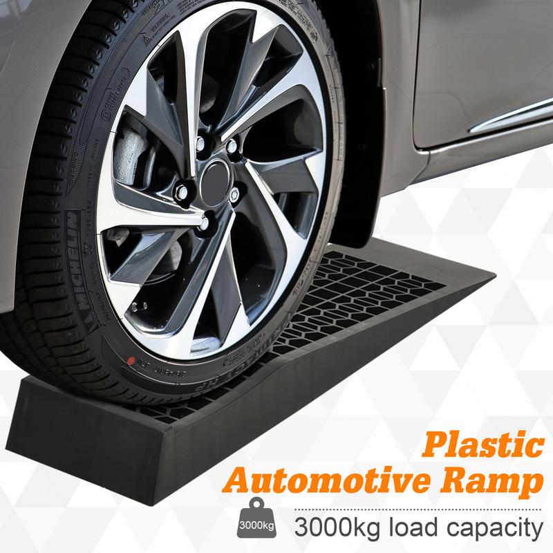 HOMCOM Pair of 2 Low Entrance Plastic Curb Ramps Anti-Slip Surface 3 Ton Capacity Garage Workshop Cars SUVs Small Vans 3
