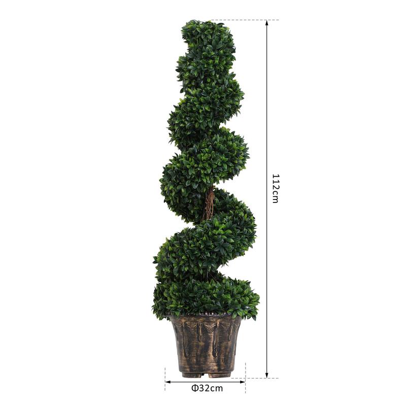 Outsunny Set of 2 Artificial Boxwood Spiral Topiary Trees Potted Decorative Plant Outdoor and Indoor Décor 112cm 2