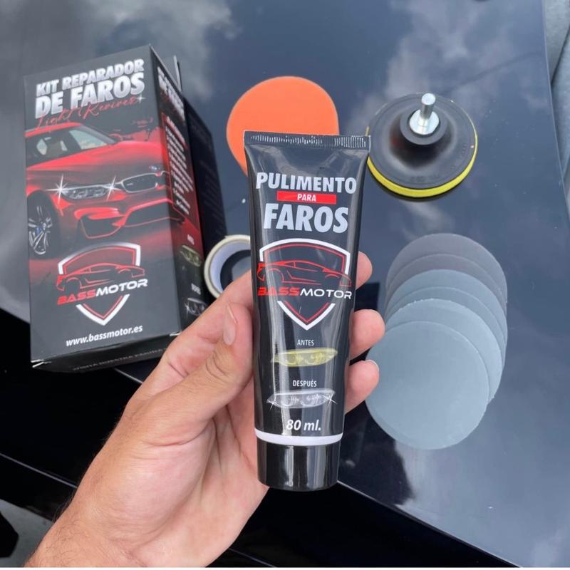 Car Headlight Restoration Kit- Treats Opaque Headlights, Yellowing and Degradation - Sanding Discs, Polish, Polishing Sponge and Universal Adapter - Driving Visibility and Safety BassMotor graphene fog duel auto detailing accessories 4