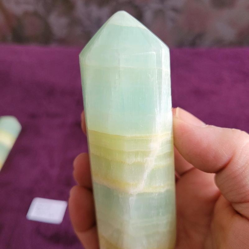 Green Calcite Gemstone Point.  Please note these items are for sale in my shop also. Every effort will be made to supply the crystal in the picture . if not one of equal or more size will be given 5