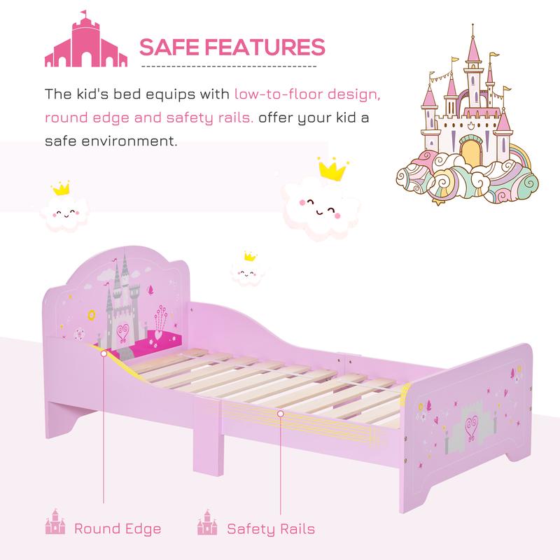 HOMCOM Kids Bed Princess Castle Theme w/ Side Rails Slats Home Furniture for 3 - 6 Yrs Pink 143 x 73 x 60 cm 4