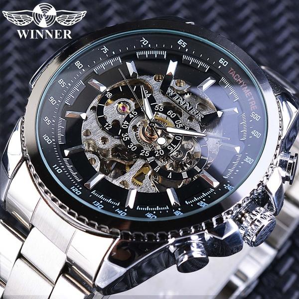 Winner Luxury Automatic Mechanical Skeleton Watch Silver luxury  watch 0