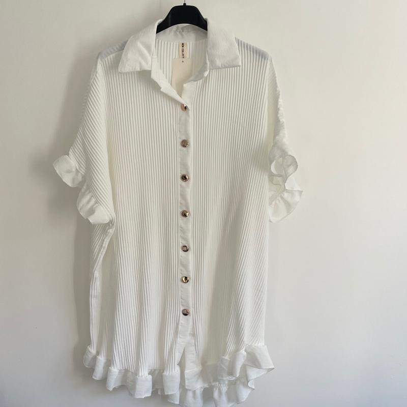 Women's Ladies Crinkled Gold Button Shirt Dress One Size - Fits Regular and Plus sizes Casual Collared 8