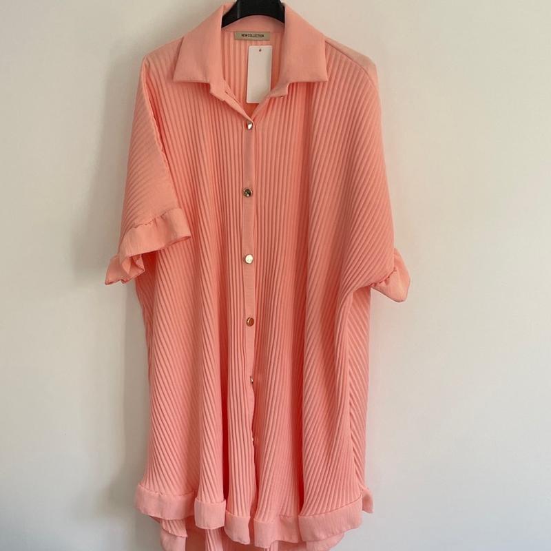 Women's Ladies Crinkled Gold Button Shirt Dress One Size - Fits Regular and Plus sizes Casual Collared 6