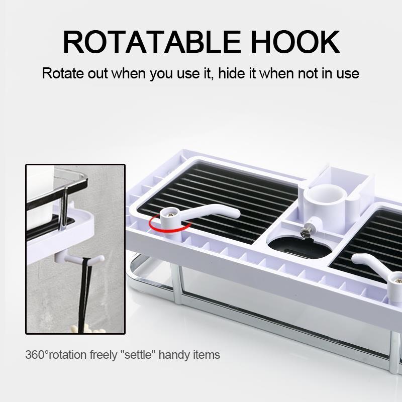 No drilling Shower Rod Storage Organizer Caddy Adjustable Adjustable Racks 6