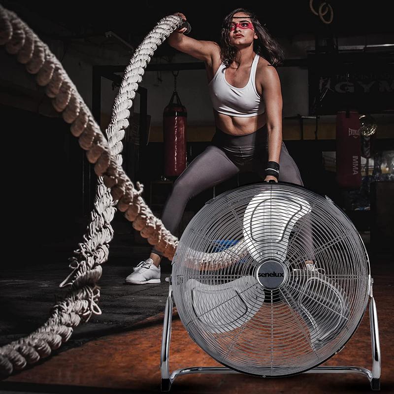 Senelux Floor Fan - Chrome Gym Fan - Electric Portable Cooling Fan for Home/Gym/Office Use - 3 Speed Settings with Tilting Feature - High Velocity Cold Air Circulator 2