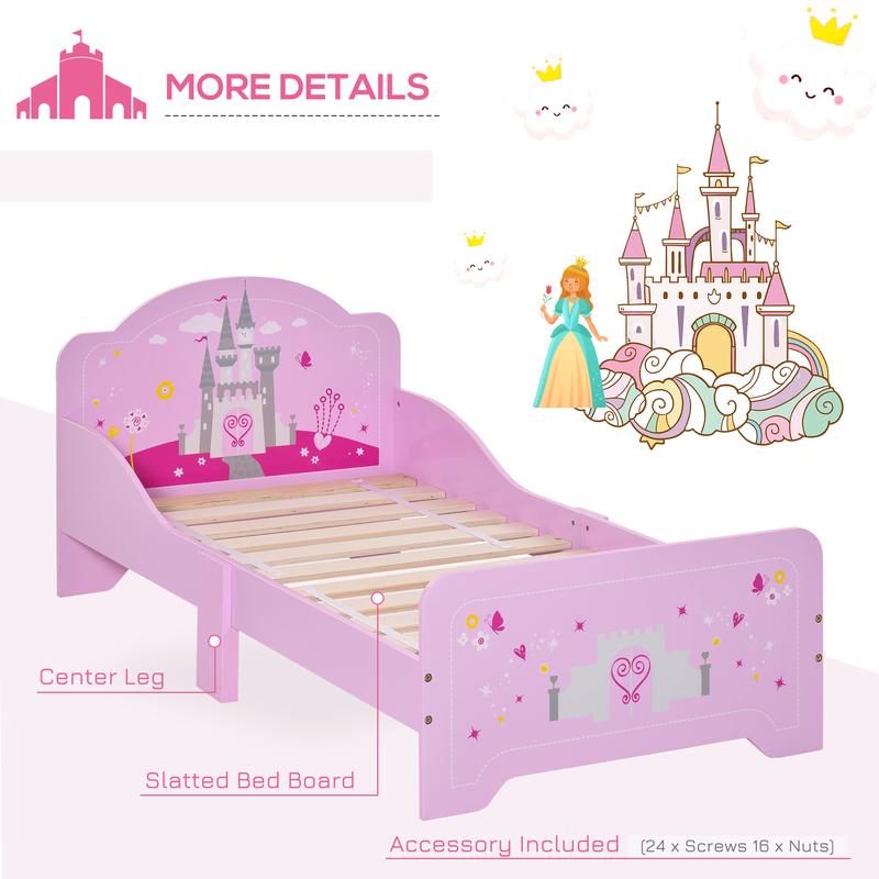 HOMCOM Kids Bed Princess Castle Theme w/ Side Rails Slats Home Furniture for 3 - 6 Yrs Pink 143 x 73 x 60 cm 5