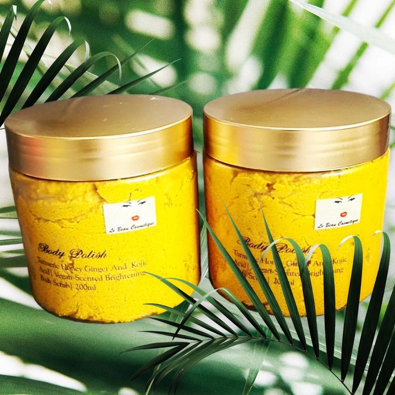 Turmeric Ginger And Kojic Body Polish|Vegan-Scented Honey Ginger Tumeric And Kojic Body Scrub| 250ml Body Care Essence Skincare Gentle Nourishing Olive Skin Repair Cosmetic Cleansing Cleanser Sugar 4