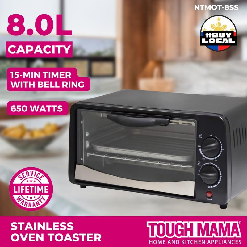 Tough Mama NTMOT-8SS Black 8L Oven Toaster Stainless Steel Minimalist ...