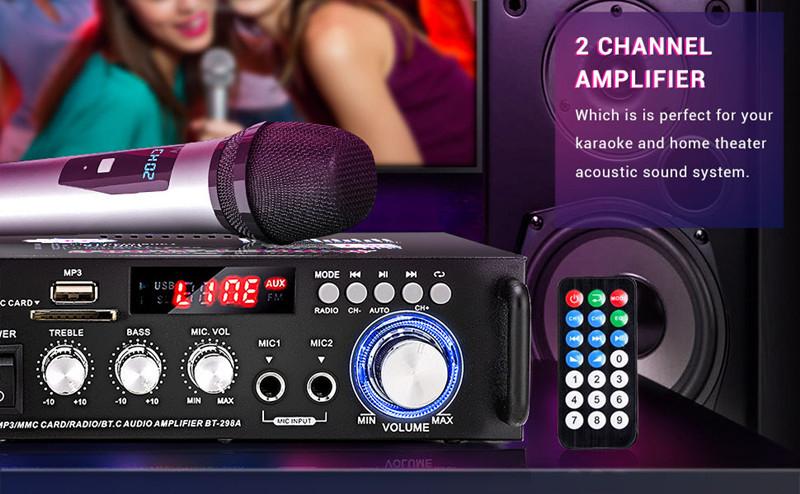 Product Introduction of 800W BT-309A Bluetooth Amplifiers HIFI USB FM Radio Car Audio Amplificador De Audio Subwoofer 12/220V HIFI 2 CH Home Theater Amp Connection Durable 46