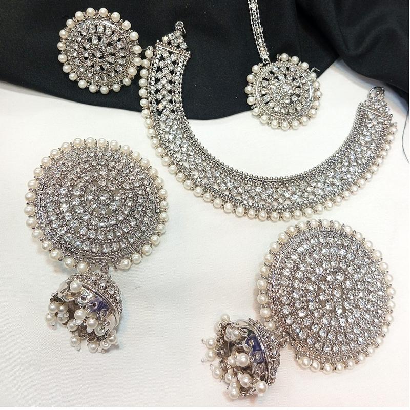 Naira - Full 4 pieces set | 12 colours available |  Necklace with rings tika earrings choker 1