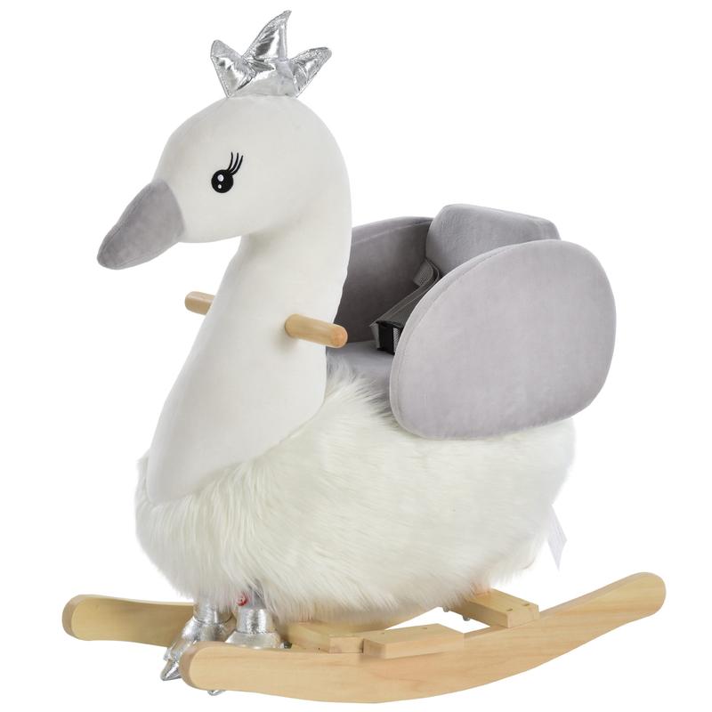 HOMCOM Kids Children Rocking Horse Plush Ride On Swan w/ Sound Wood Base Seat Safety Belt Toddler Baby Toy Rocker 18 - 36 Months 0