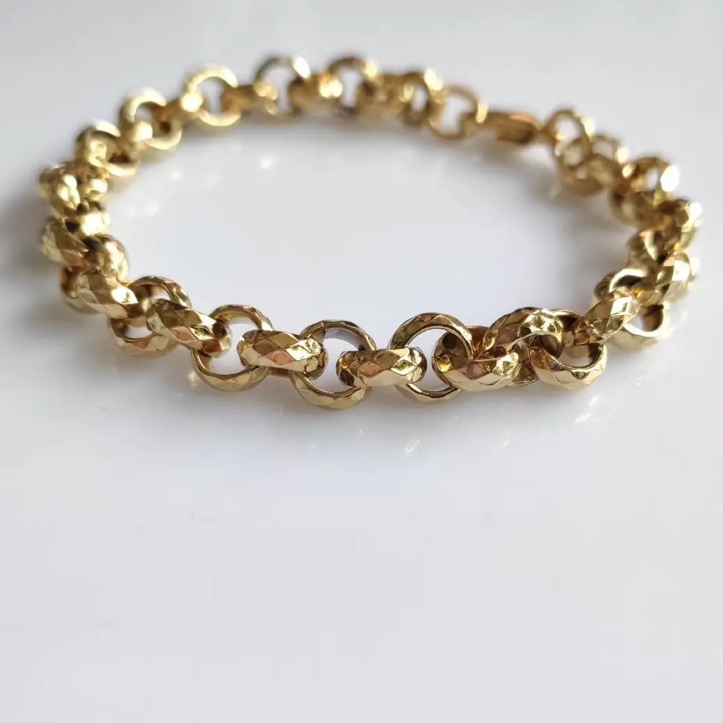 Diamond cut patterned belcher 8 inch bracelet 8mm gold or silver