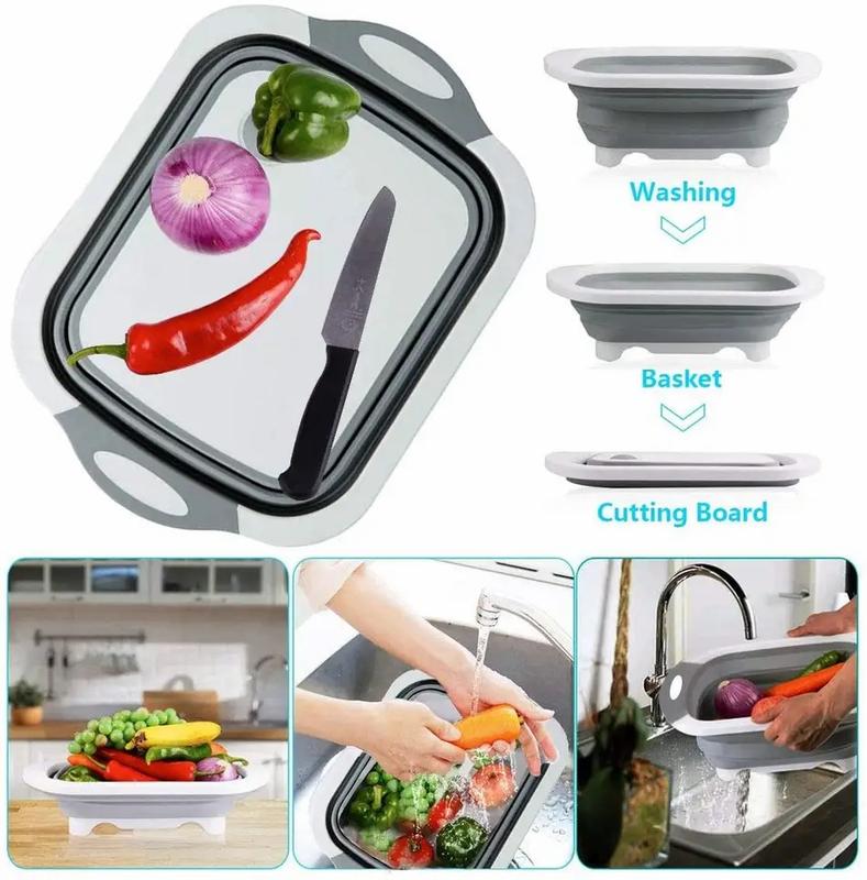 3in1 Collapsible basin         cutting board, drain basin, Space Saver,Ideal for Caravan Camper, Kitchen Basket Plastic Fruit Silicone Utensils Bpa Meat 6