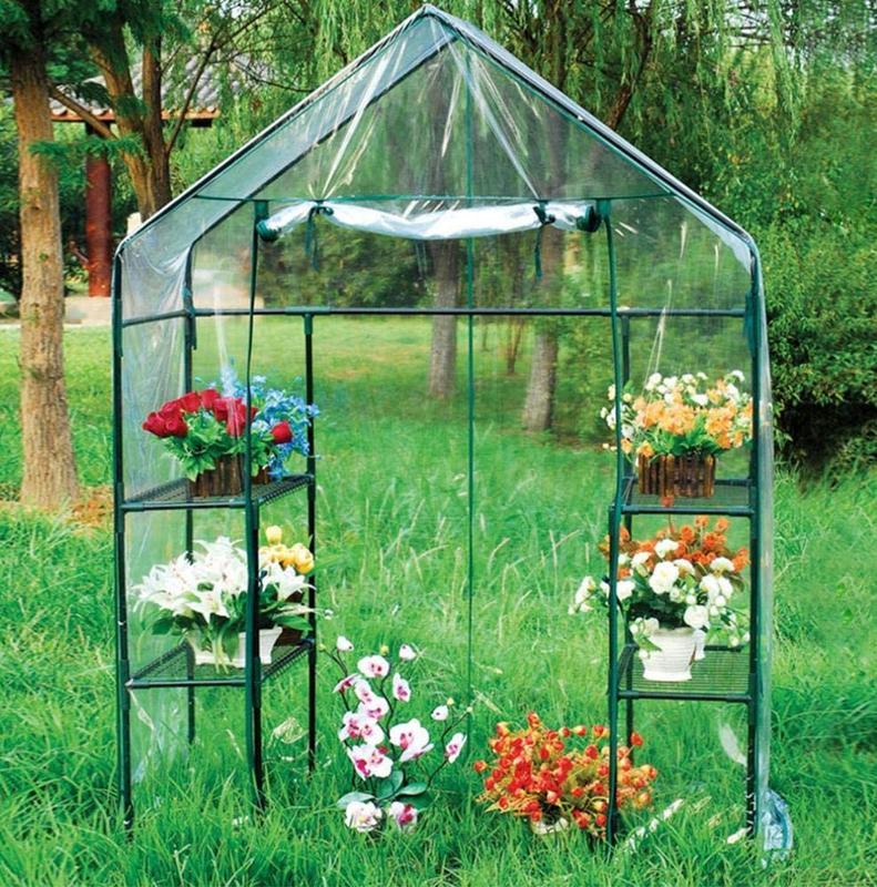 Walk In Greenhouse Compact Green House with 4 Shelves and Weatherproof PVC Plastic Cover Plant House/Grow House for Garden and Outdoor Roll up Zip Panel Door Easy Assembly 2
