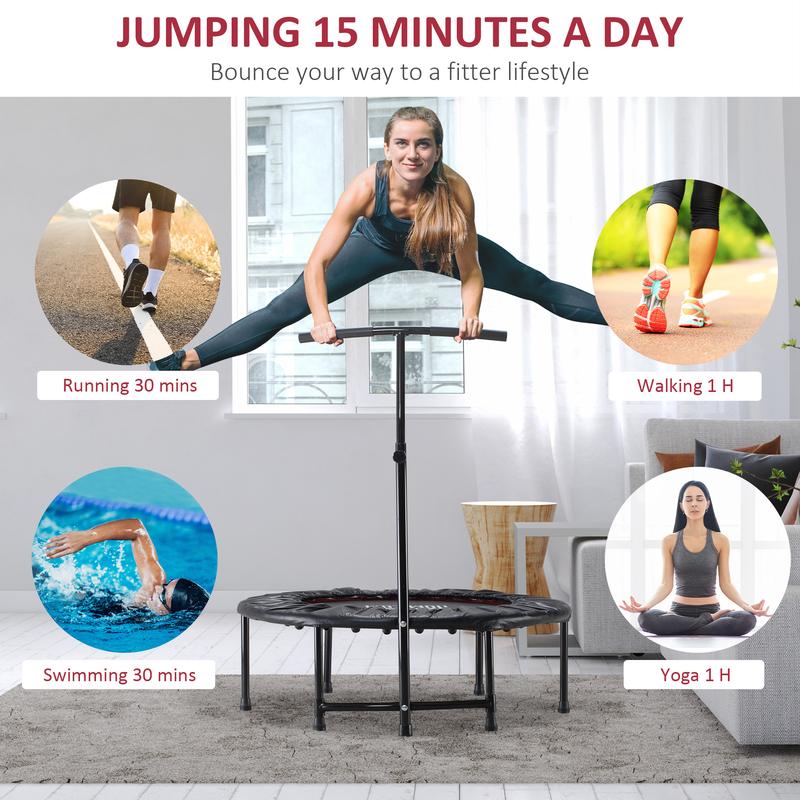 40'' Kids Mini Trampoline, Adult Rebounder Jumper w/ Handle Fitness 3