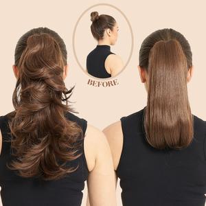 Pearl Synthetic Claw Clip Straight to Flicky Layers Reversible Clip In Ponytail Hair Piece