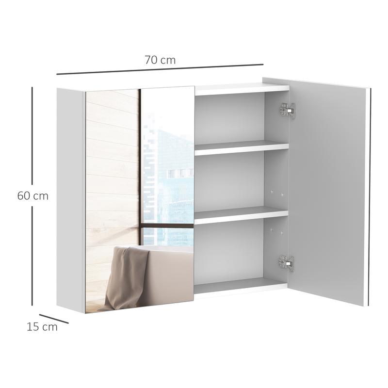 HOMCOM Bathroom Wall Cabinet, Cupboard with Mirror, Storage Cabinet with Adjustable Shelf and Double Door, White 2