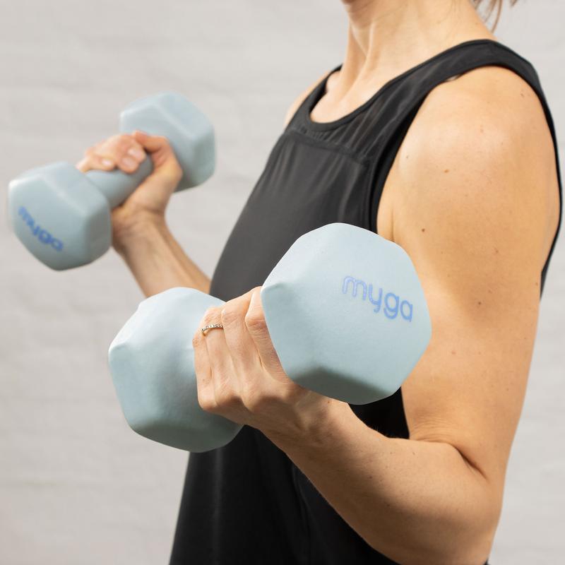 Myga Dumbbells - Pair of Cast Iron & Neoprene Hex Weights for Core Strength and Fitness Exercises, Aerobics and Training - Non-Slip Dumbbells for Home, Gym and Studio - SOLD AS PAIRS, Choice of Weight, 1kg - 10kg 5