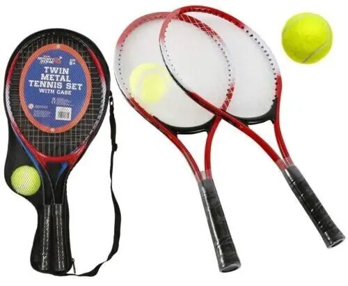 2 PLAYER TENNIS RACKET SET WITH BALLS CARRYING CASE KIDS GARDEN NEW SET