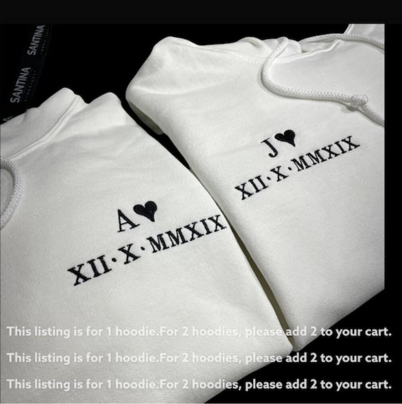 Custom Roman Numeral Anniversary Hoodie with Initials on Chest for Couples - Tops, hoodie , Set, Unisex, Soft, Menswear, Small, Birthday 2