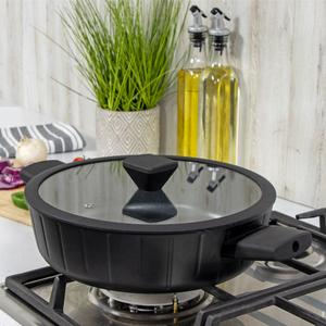 Blackmoor Neuvo 28cm Shallow Saute Pan with Lid - Non Stick - Black - Easy to Use, Easy Clean - Works on Induction, Gas & Electric Hobs - Full Set of Matching Pans Available Cookware Glass
