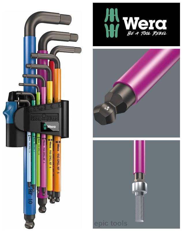 Wera HOLD FUNCTION Hex-Plus 9 Pce Multi Colour Ball-End Hex Allen Key Set 022210 0