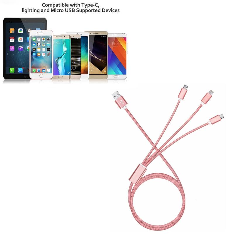 3 in 1 Universal Multi USB Cable Fast Charger Type C Lead For IOS, Samsung Phone Mobile Smartphone Cellphone Electronic Cellphone Electronic Charging 2