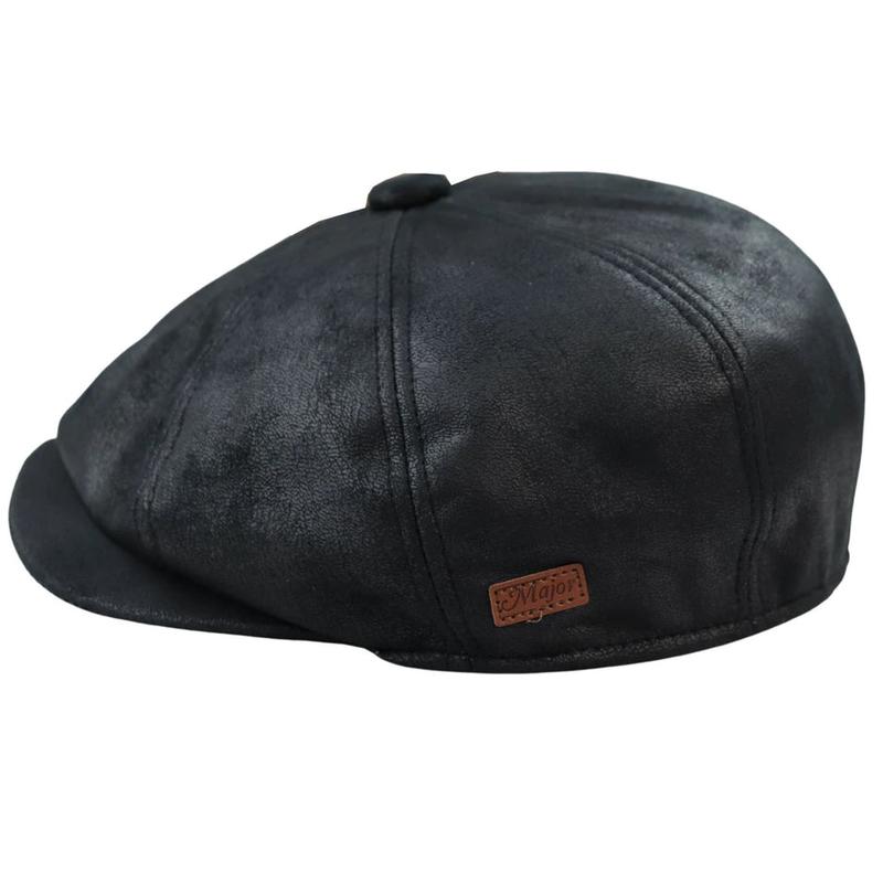 Men's 8 Panel Razor Baker Boy Hat PU Leather Blinders Newsboy Flat Cap Black Brown 5