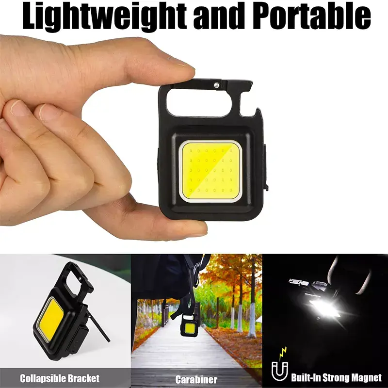 Multi Functional Portable Key Chain Lamp Emergency Outdoor Camping Lamp USB Mini Highlight COB Work Lamp Flashlight