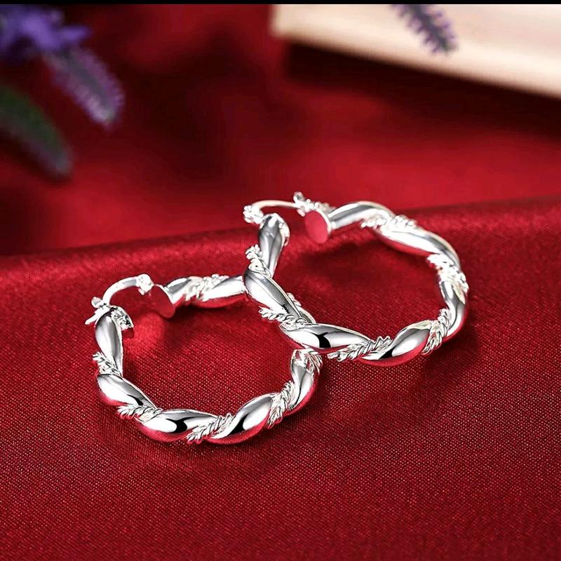 Stylish Silver Hoop Earrings | Large Twisted Rope Chunky Design | Boho-Inspired Minimalist Earrings 1