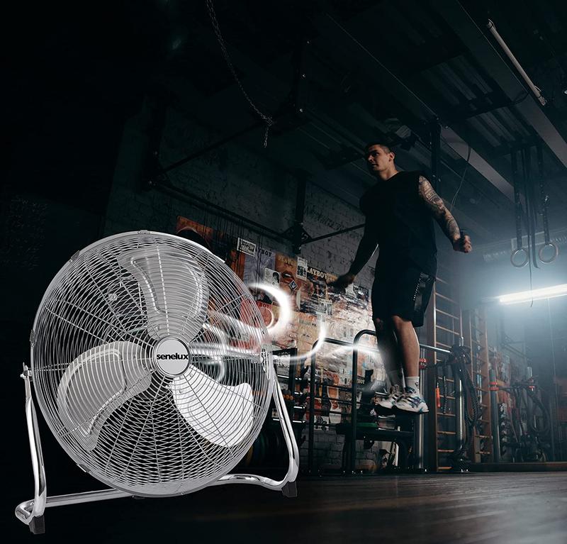 Senelux Floor Fan - Chrome Gym Fan - Electric Portable Cooling Fan for Home/Gym/Office Use - 3 Speed Settings with Tilting Feature - High Velocity Cold Air Circulator 1