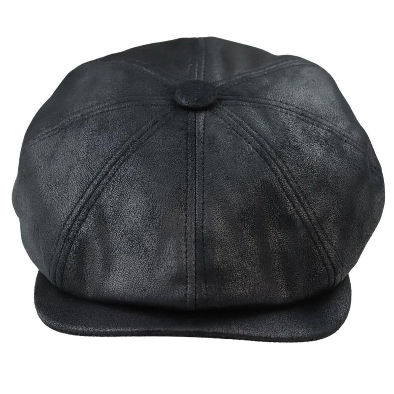 Men's 8 Panel Razor Baker Boy Hat PU Leather Blinders Newsboy Flat Cap Black Brown 4
