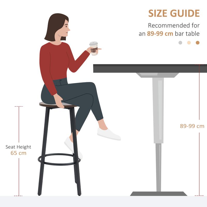 HOMCOM Bar Stools Set of 2, Industrial Breakfast Bar Stools with Round Footrest and Steel Legs for Dining Room, Kitchen, Rustic Brown 5