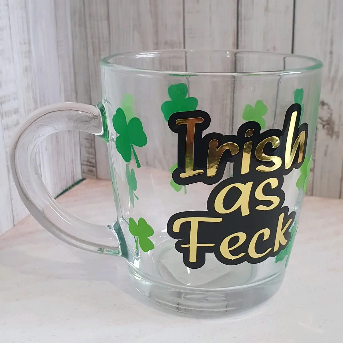 Irish as Feck Funny Vinyl Design Glass Mug - Kitchenware Drinkware Mugs