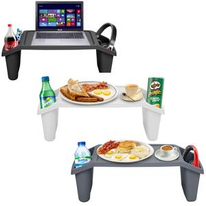 Dinner Tray or Laptop Tray in Black, Grey or White, Portable Desk TV Tray Lap Tray for Food Working, Portable Sofa Bed Desk Slots Compartments traytable