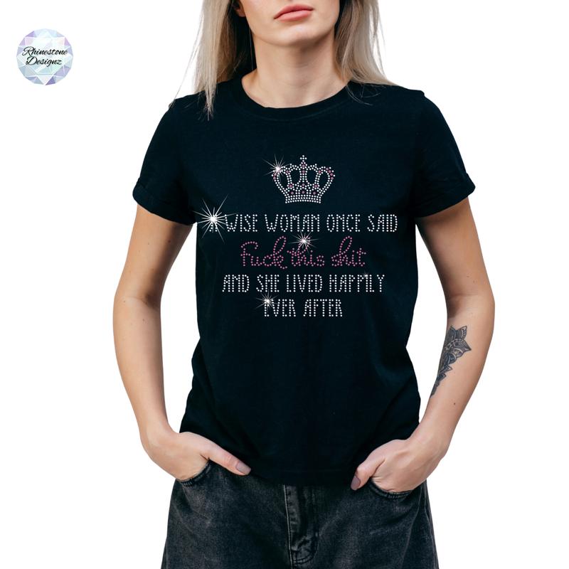 Women's Rhinestone Wise Woman Short Sleeve Cotton T-Shirt 0