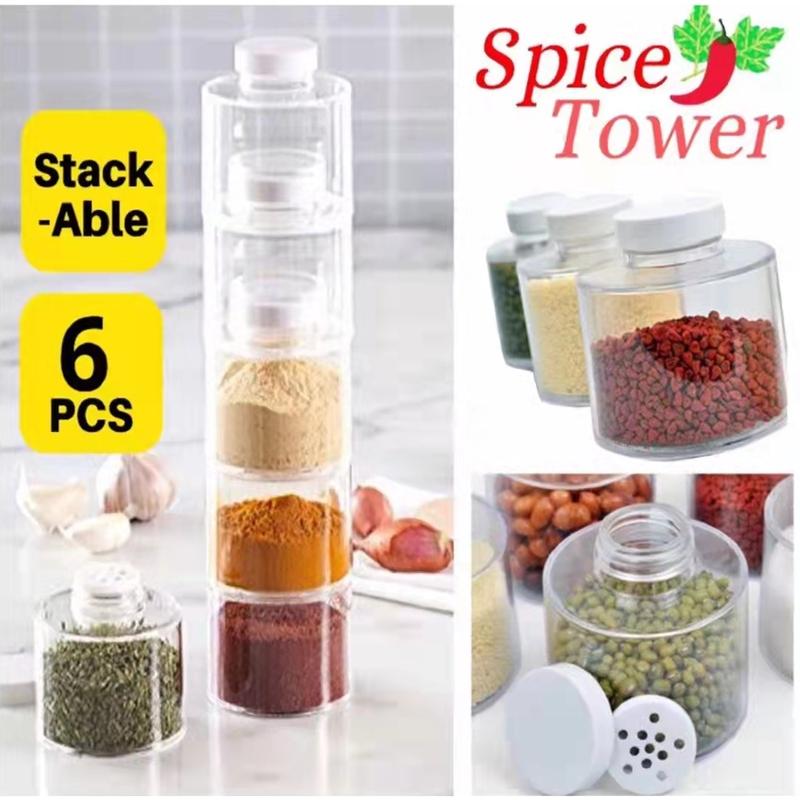 🥭 6pcs Spice Tower Glass Jar Rack Set Salt & Pepper Herb Spice - TikTok ...