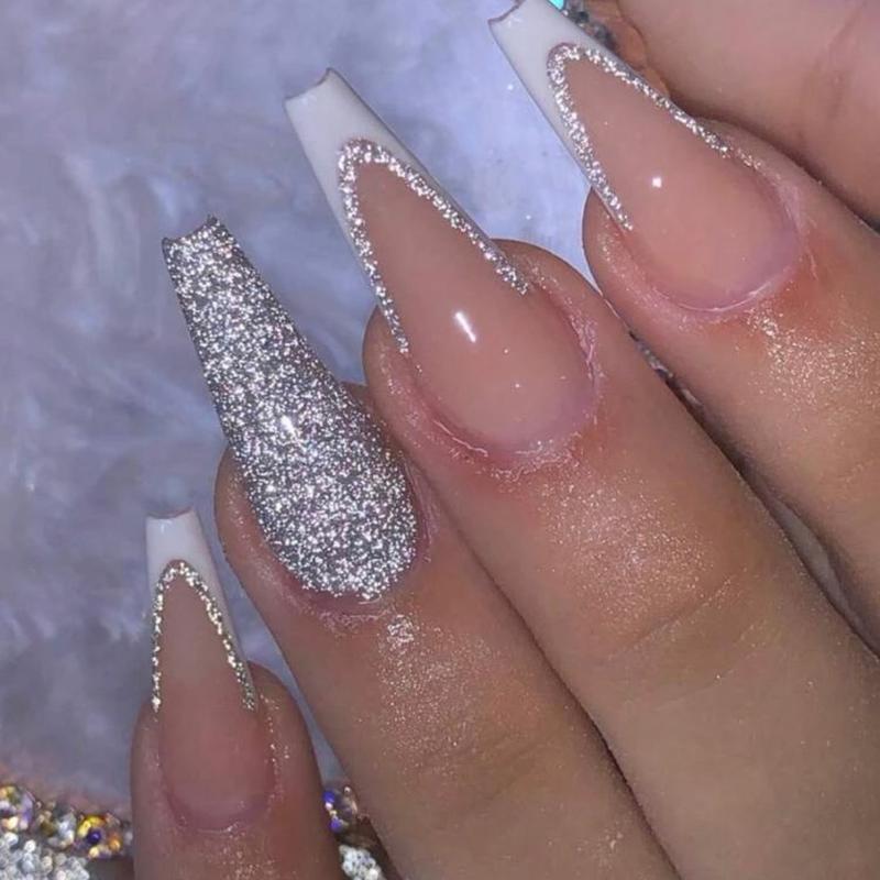 24pcs Long Coffin 3D Rhinestone Decor Fake Nail & 1pc Nail File & 1sheet Tape Nail Art Nail Care Nail Polish Polish Daily Gel Gift Halloween Nail Glue Salon 4