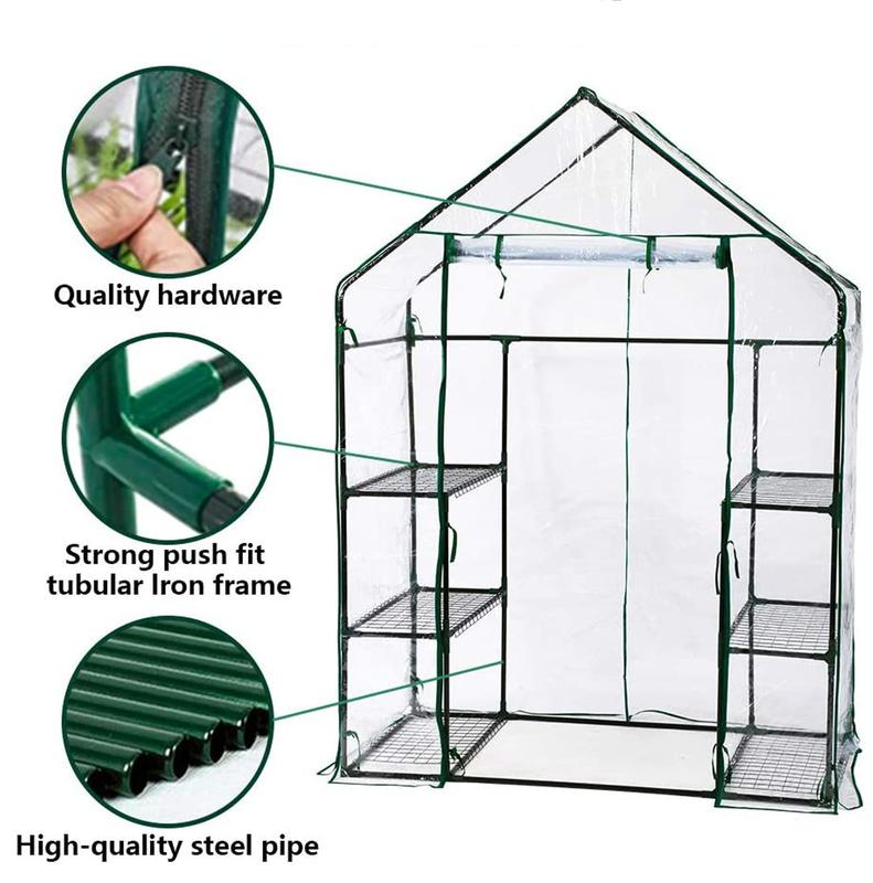 Walk In Greenhouse Compact Green House with 4 Shelves and Weatherproof PVC Plastic Cover Plant House/Grow House for Garden and Outdoor Roll up Zip Panel Door Easy Assembly 4