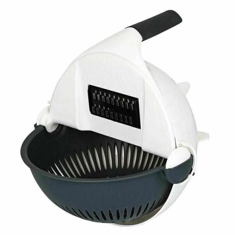 9 IN 1 Kitchen Slicer Vegetable Cutter Assist Potato Onion Carrot Grater Chopper Cover Utensils Detachable Basket Rotating Thick Handheld multicoloured sharp 6