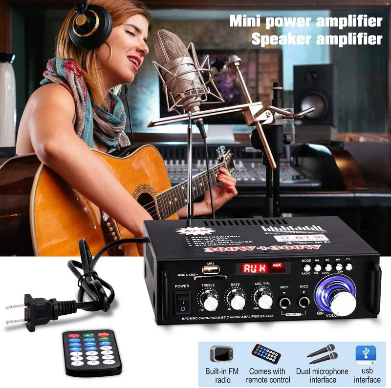 Product Introduction of 800W BT-309A Bluetooth Amplifiers HIFI USB FM Radio Car Audio Amplificador De Audio Subwoofer 12/220V HIFI 2 CH Home Theater Amp Connection Durable 50