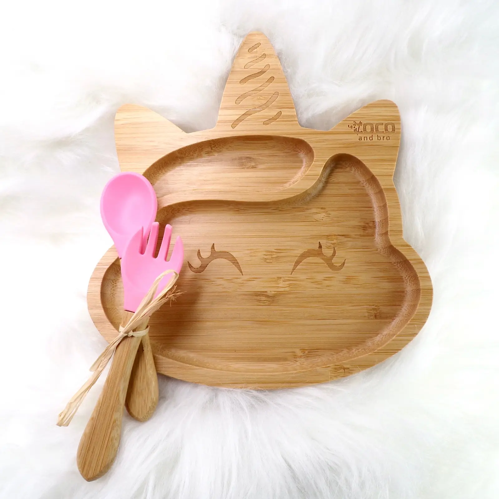 Sparkle Unicorn Bamboo Weaning Plate with 2 Compartments, Matching Fork and Spoon, Perfect for Introducing Flavours - Baby Utensils
