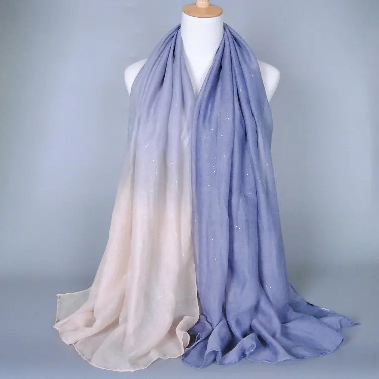 Off White & purple Duotone Cotton Ombre Scarf with Glitter Accents