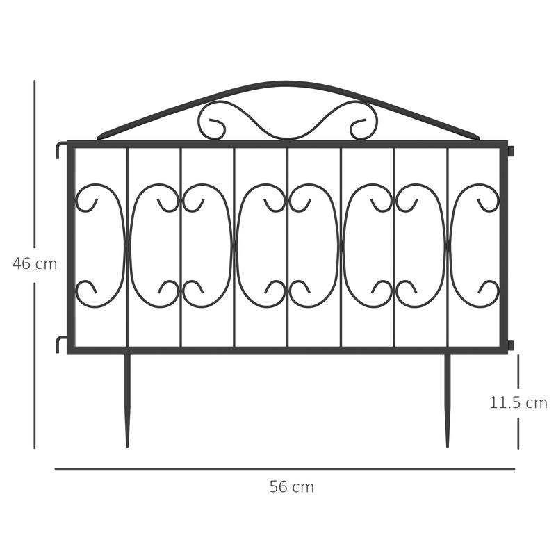 Outsunny Decorative Garden Fencing, 4PCs Outdoor Picket Fence Panels, Rustproof Metal Wire Landscape Flower Bed Border Edging Animal Barrier, Black 2