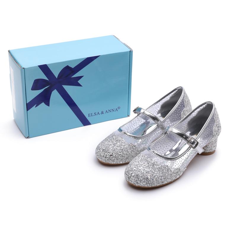 Girl Snow Queen 3cm Heeled Sparkle & Crystals Princess Fancy Dress Up Shoes - for Parties & Birthdays, Cosplay - Kids High Heels​​ - SH2204-SIL 3