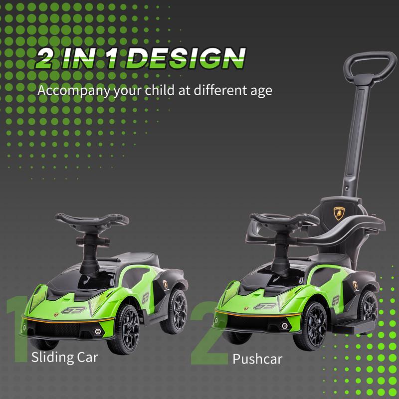 HOMCOM AIYAPLAY Licensed 2 in 1 Baby Ride on Push Car Toddler Push Along Car with Parent Handle Sliding Car with Horn Steering Wheel NO POWER for 1 - 3 Years, Green 4