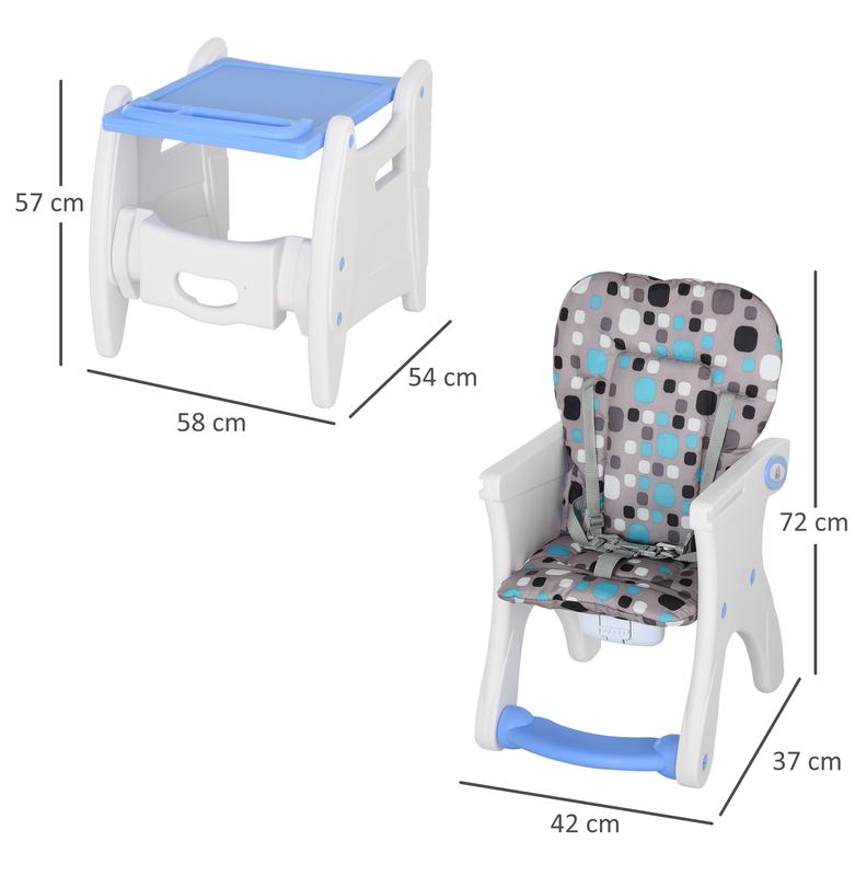 HOMCOM 3 in 1 Convertible Baby High Chair Toddler Table Chair Infant Feeding Seat Removable Food Tray Safety Harness Blue 2