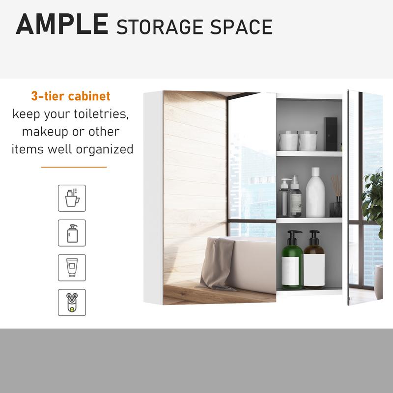 HOMCOM Bathroom Wall Cabinet, Cupboard with Mirror, Storage Cabinet with Adjustable Shelf and Double Door, White 4