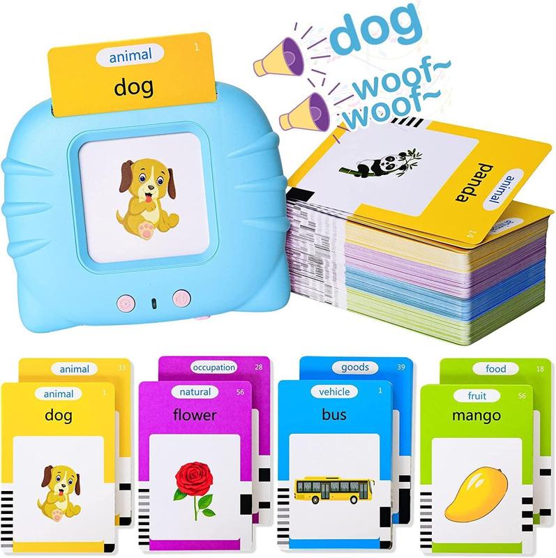 224 Words Talking Flash Cards Early Learning Toy 2-6 Toddler Child Preschool Smart Intelligent Animals Audible Flash Cards Blue 1